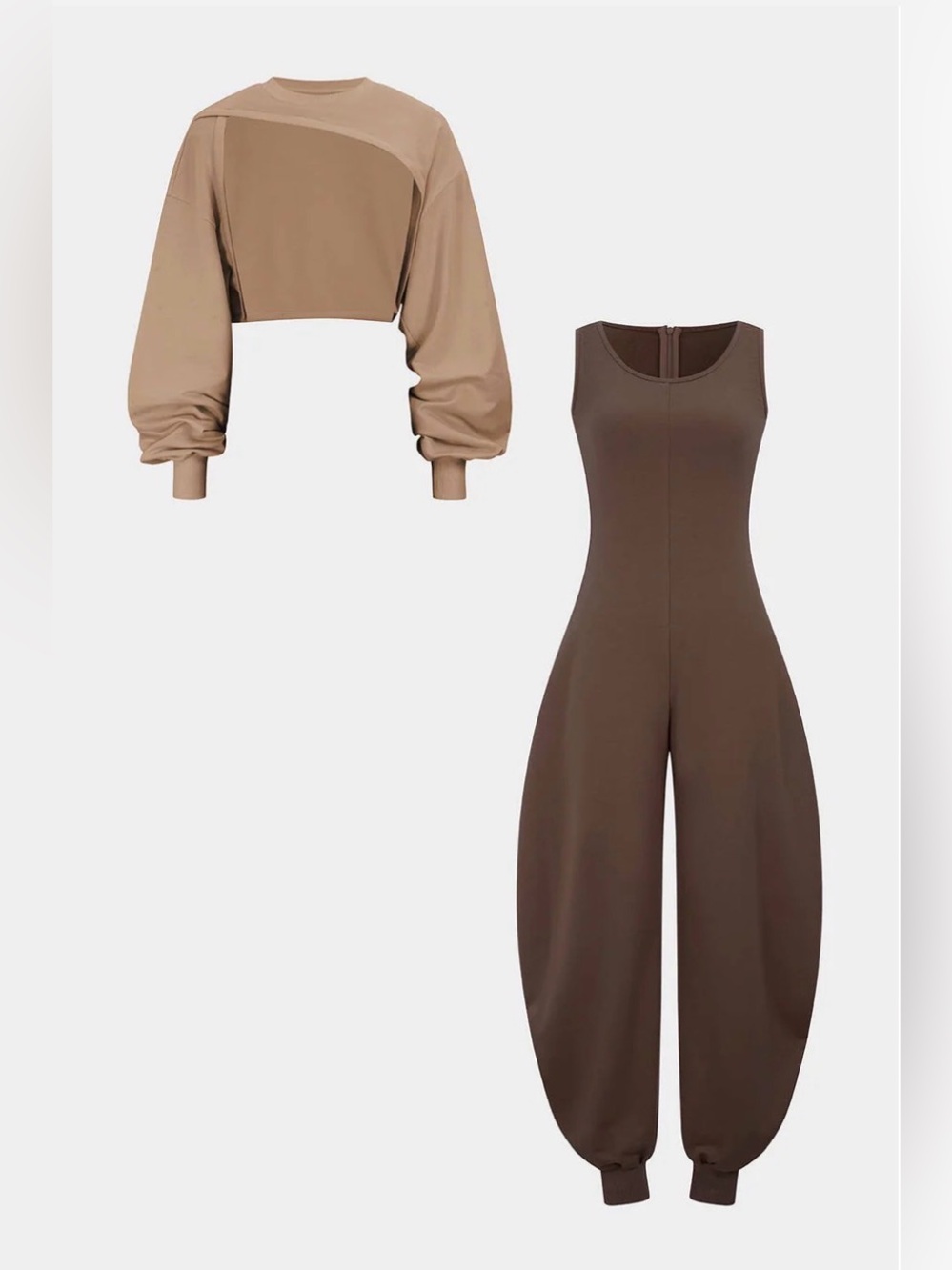 MICAS Women’s Two-Piece Brown & Tan Jumpsuit Set